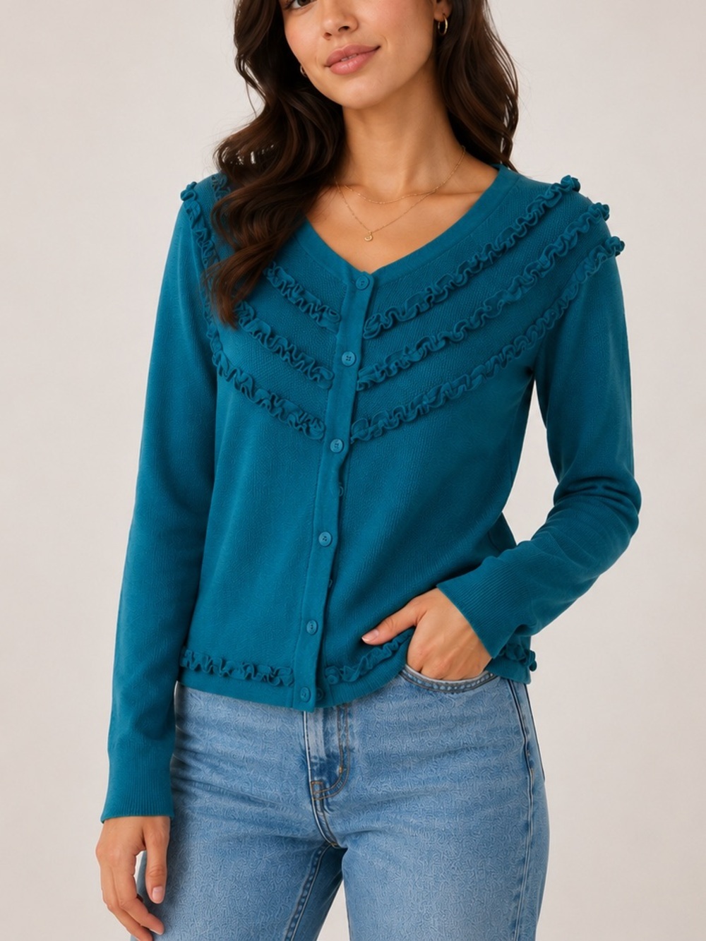 Willi Smith Ruffle Cardigan Sweater Size Medium